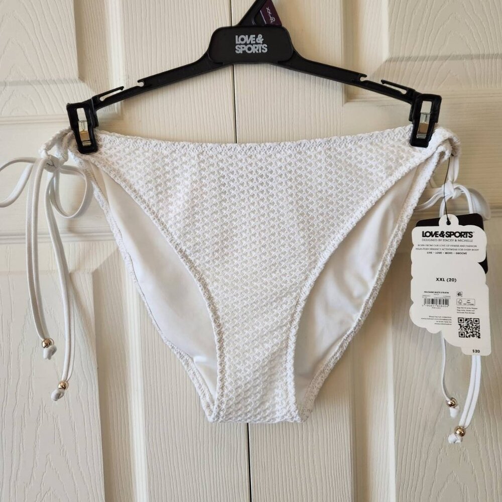 Love & Sports White Macrame Bikini Bottom XXL Women NWT